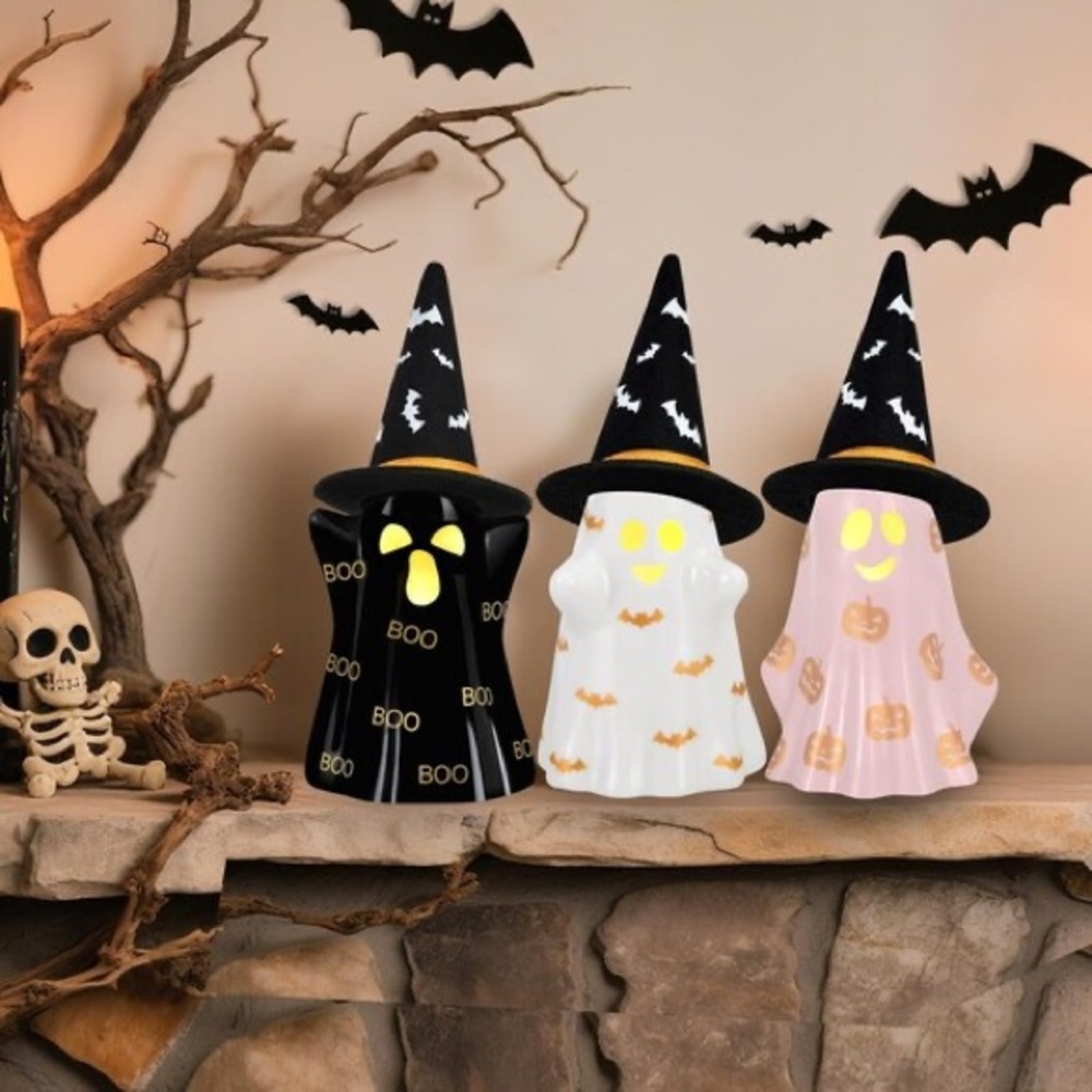 Ceramic Ghost Trio • Witch Hat Edition
